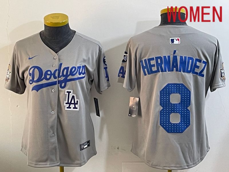 Women Los Angeles Dodgers #8 Hernandez Grey Game 2024 Nike MLB Jersey style 1205